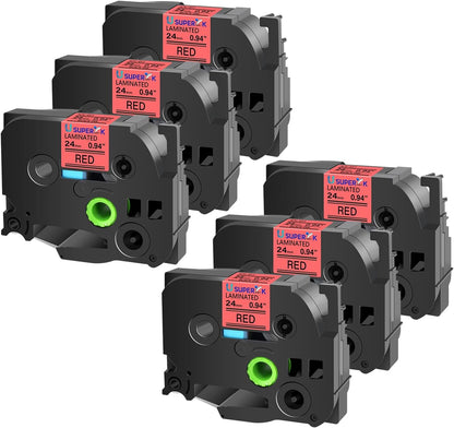 6PK Compatible for Brother P-Touch Label Maker Tape TZe-451 TZ-451 TZe451 TZ451 Black on Red 24mm 0.94 inch 1'' x 26.2ft Laminated TZe TZ Label Tape for PT-2500PC PT-2600 PT-2610 PT-2700