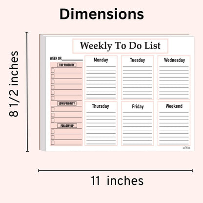 Weekly To Do List Notepad - Weekly Planner Notepad, ADHD Planner for Adults, 50 Tear-Off 8.5" x 11" Sheets, Extra Thick Backing