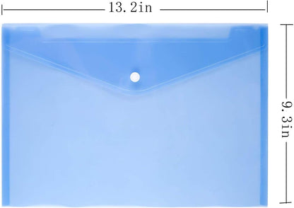 Poly Envelope 12 Pcs Document Envelopes with Snap Button Quality Clear Document Folder for A4 Size (Blue)