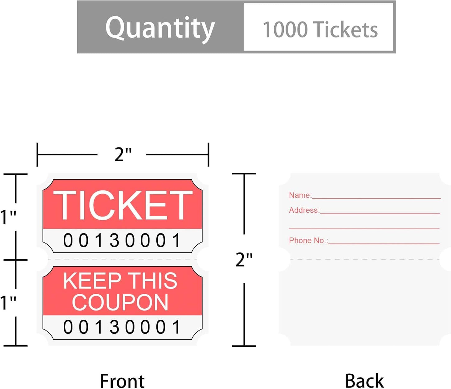 ESSENTIAL 1000 Red Double RaffleTickets Roll, Raffle Tickets Printable for Leisure, Movie Watching, Entertainment
