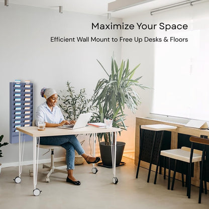 Wall Mount File Organizer, Metal Job Ticket Holder with 11/22 Adjustable Pockets, Durable & Versatile Hanging Wall Organizer for Office & Home - Grayblue