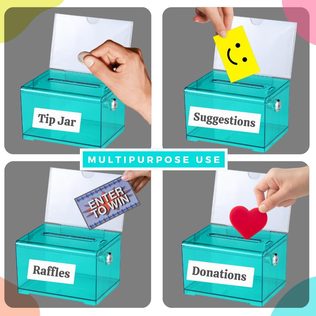 Adir Suggestion Box with Slot and Lock – Acrylic Donation Box for Fundraising, Drawing Box for Raffle, Funraiser Box, Tip Box with Lock - 6.25x4.5x 4 Inches voting box with slot and Sign Holder