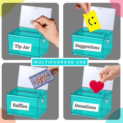 Adir Suggestion Box with Slot and Lock – Acrylic Donation Box for Fundraising, Drawing Box for Raffle, Funraiser Box, Tip Box with Lock - 6.25x4.5x 4 Inches voting box with slot and Sign Holder