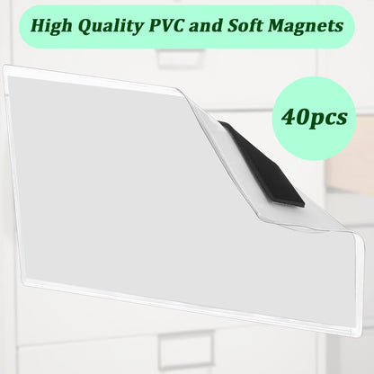 40 Pcs Magnetic Sign Holder, 5.5" x 3.5" Pallet Rack Label Holder with Side Opening, Clear Display Sign Holder, Rack & Shelf Card Holders with Two Magnetic Strips for Home, Office, and Store Displays