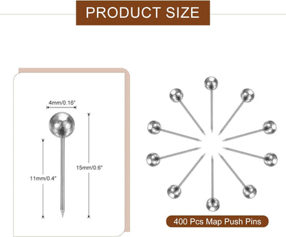 uxcell 800 Pcs Push Pins, Map Thumb Tacks 4mm Round Head Decorative Push Pins for Bulletin Board Home Office Travel Wall DIY Crafts Map Photo, Silver