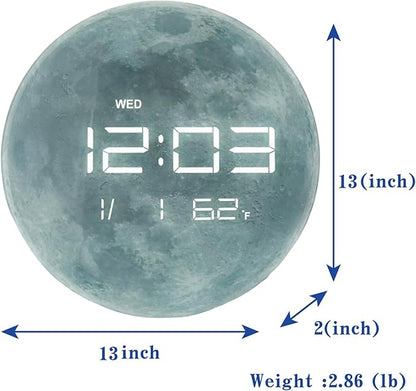 13" Digital Wall Clock with LED Display, Calendar & Temperature, Automatic Dimming, 12/24hr Format, Wall & Desk Use - HUI-7860