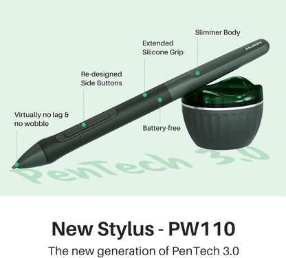 HUION Inspiroy 2 Medium Drawing Tablet with Scroll Wheel 8 Customized Keys Battery-Free Stylus for Digital Art, Design, Sketch, 9x5inch Graphics Tablet Works with Mac, PC & Mobile, Green