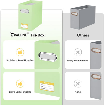 BALEINE File Organizer Box, Cardboard File Folder Organizer with Handle for Letter Size, Portable Collapsible Hanging Filing Box for Home Office Document Storage (2 Pack, Green)