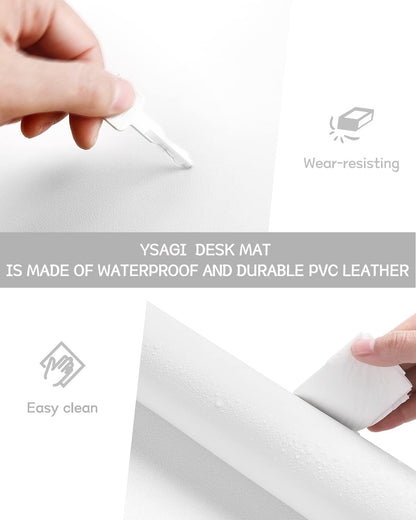 YSAGi Non-Slip Leather Desk Pad, Waterproof Laptop Computer Desk Keyboard Mat, Table Protector Blotter Mat, Large Mouse Pad for Office/Work/Home/Decor(White, 23.6" x 13.7")