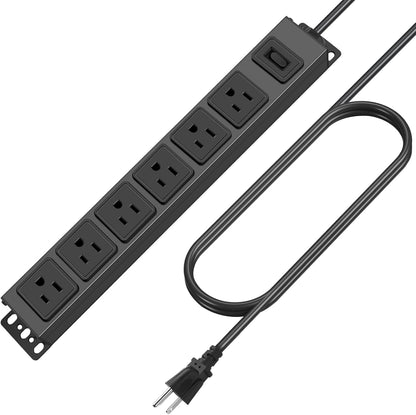 Magnetic Wall Mount Power Strip, Under Desk 6 Outlet Mountable Socket, Metal Long Heavy Duty Surge Protector for Garage, Gaming Table Or Workspace, 15FT Extension Cord.