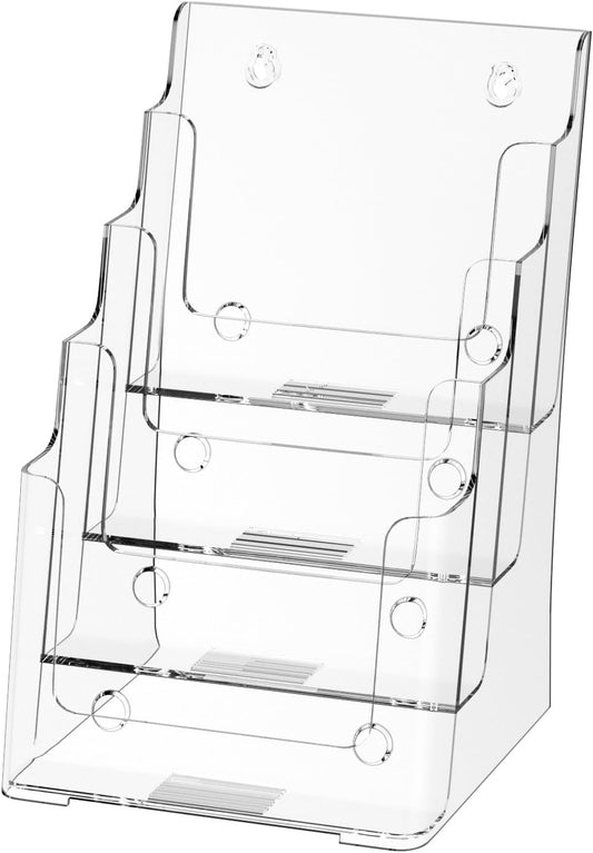 Zavekia 4-Tier 6x9 inch Acrylic Brochure Holder, Clear Literature Organizer Magazine Stand, Flyer Holder