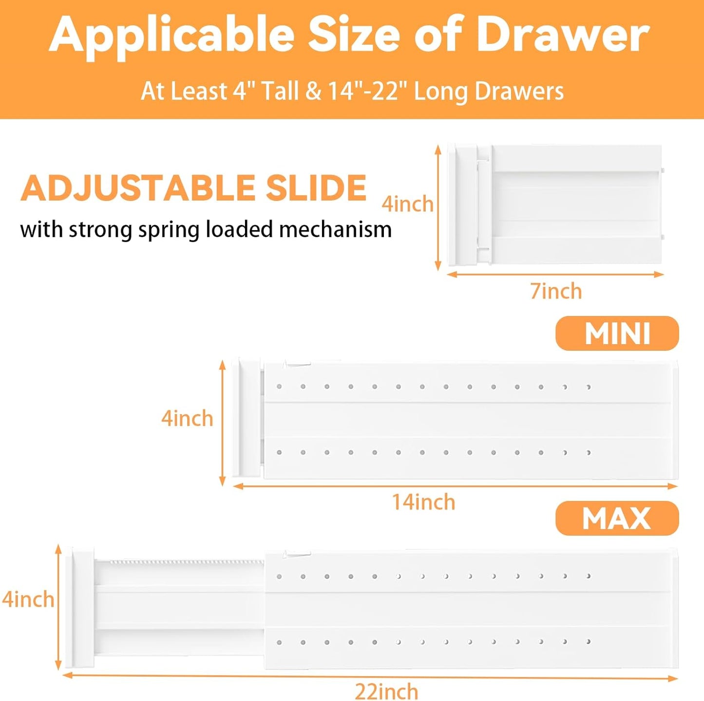 REBECAT 10 Pack Drawer Dividers for Clothes Adjustable Drawer Dividers 4" High Expandable from 15"-21" for Dresser Baby Clothes Bathroom,Bedroom Kitchen and Office Storage，White