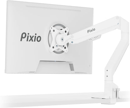 Pixio PS1S Wave White Single Monitor Arm Stand Desk Mount - Fits up to 32 inches Monitors and up to 19.8lbs. VESA Compatibility and Integrated Cable Management