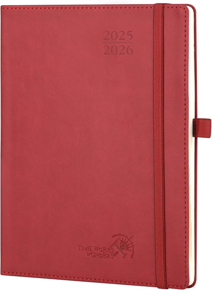 POPRUN Planner 2025-2026 (Medium - 6.5'' x 8.5'') Academic Weekly Calendar (July 2025 - June 2026) with Hourly Time Slots, Monthly Tabs, 100GSM Thick Papers, Leather Soft Cover - Burgundy Red