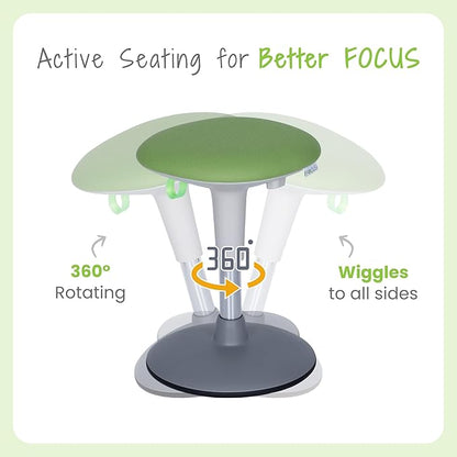 Wobble Stool for Kids Ages 7–12; Adjustable Height Wobble Stools for Classroom Seating with Soft Cushion; Flexible Wiggle Chair for Focus and ADHD Support + Bonus Visual Timer (Nature Green)
