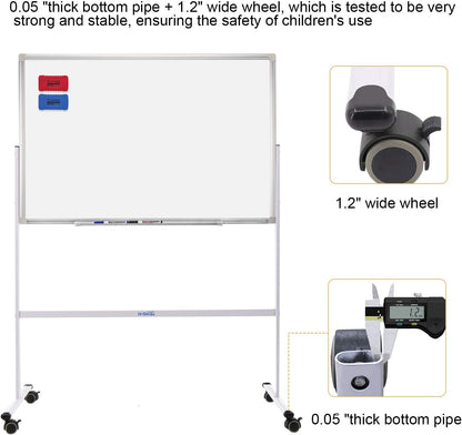 H-Qprobd Mobile Whiteboard 36"x24" Magnetic Dry Erase Board with Stand - Adjustable Height Double Side Rolling White Boards on Wheels for Home, Office & School