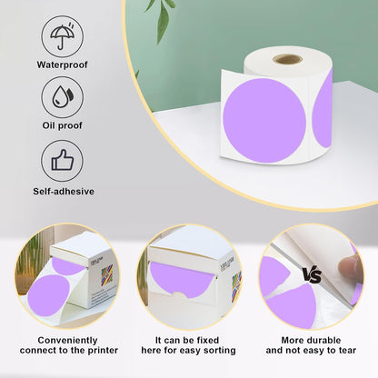 3 X 3 Inch Color Coding Dot Labels Circle Thermal Printable Waterproof 500 Pcs Round Stickers Adhesive Writable for Office, Home, Garage, DIY Sticker, Barcodes, Name Tag, Light Purple