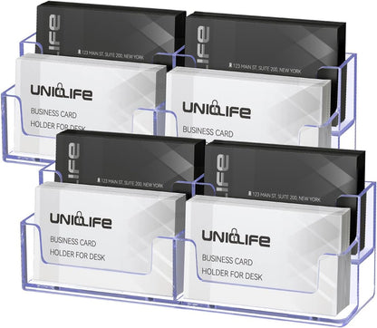 Uniclife 2 Pack Acrylic Business Card Holder for Desk 2 Tiers 4 Slots Clear Business Card Display Stand for Men & Women Desktop Business Card Organizer Card Stand for Office Home, 240 Card Capacity