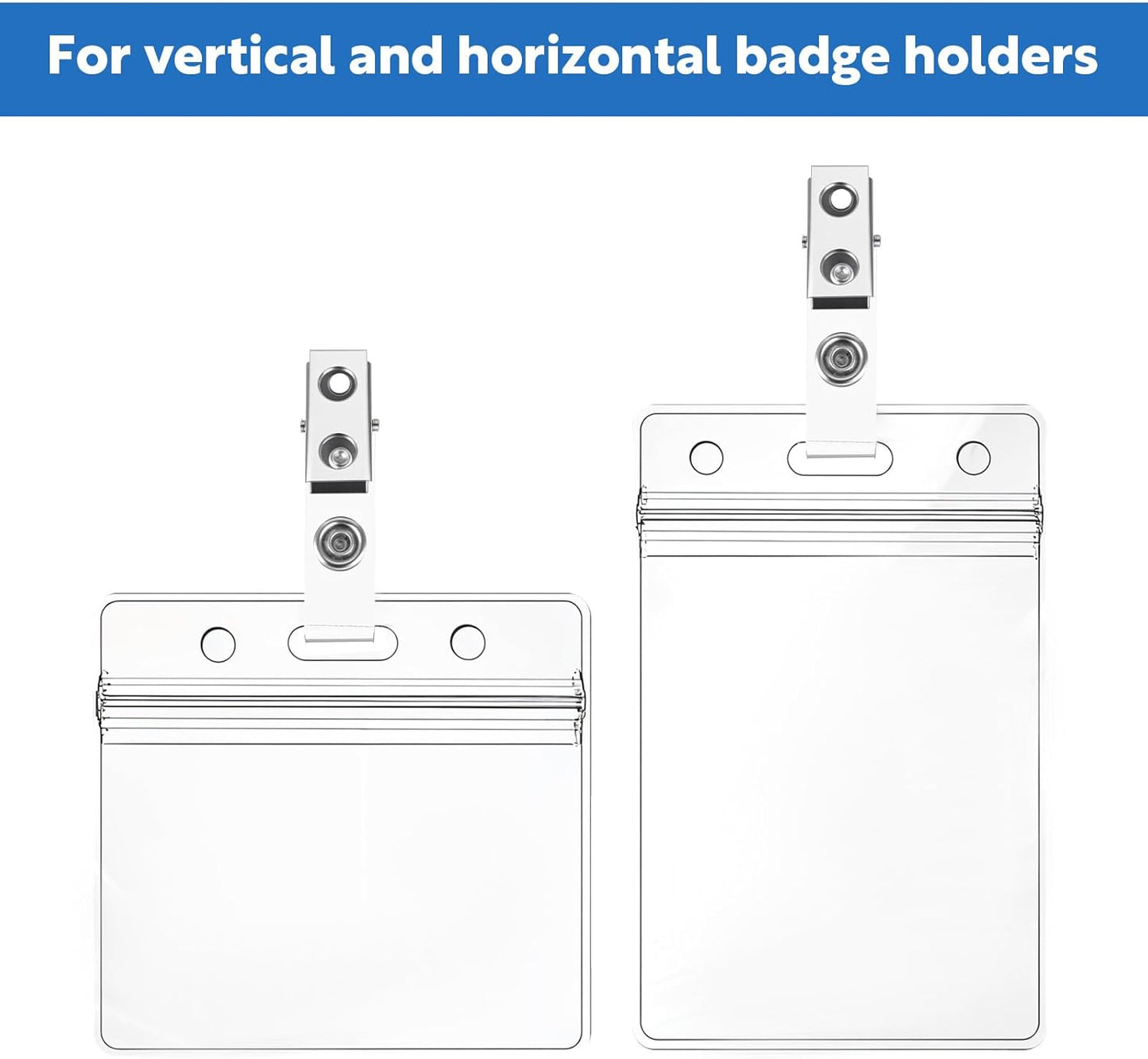 300 Pcs Metal Badge Clips with Clear PVC Straps – Double Hole ID Card Clips for Name Tags, Badge Holders & Office Use