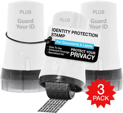 Guard Your ID Advanced 2.0 Roller Identity Privacy Stamp for Identity Theft Prevention and Security (Regular 3-Pack, White)