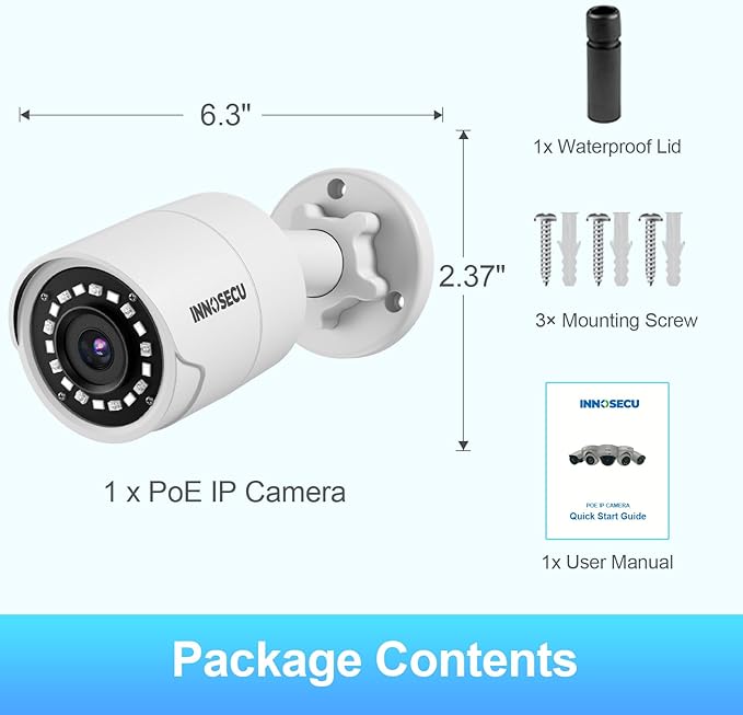 5MP Bullet PoE Camera, IP Surveillance Security Camera, Waterproof Outdoor IP67, Built-in Mic, 2.8mm Lens Wide Angle 110°, Night Vision 100ft, AI Human&Vehicle Detection, INB5GR38F (White)