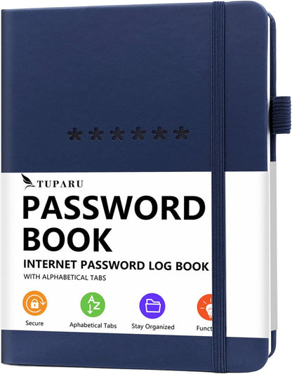 Password Book with Alphabetical Tabs – Hardcover Internet Address & Password Organizer – Password Keeper Notebook for Computer & Website – 7 x 10" Log-in Password Journal w/Thick Paper (Navy Blue)