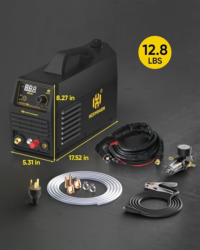 H HZXVOGEN Plasma Cutter 55A Non Touch Pilot Arc Plasma Cutters 110/220V Dual Voltage, Digital Display DC IGBT Inverter HF Air Plasma Cutting Machine, 1/2" Clean Cut 4/5" Max Cutting & 2T/4T(HVC55)