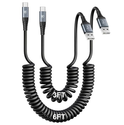 USB Type C Charger Cable Fast Charging [3FT+6FT], 2Pack Coiled USB A to USB C Charger Cable for Car Android Auto USB C Charger Cord, USBC Cable Compatible with iPhone 17/16/15/Samsung Galaxy S20