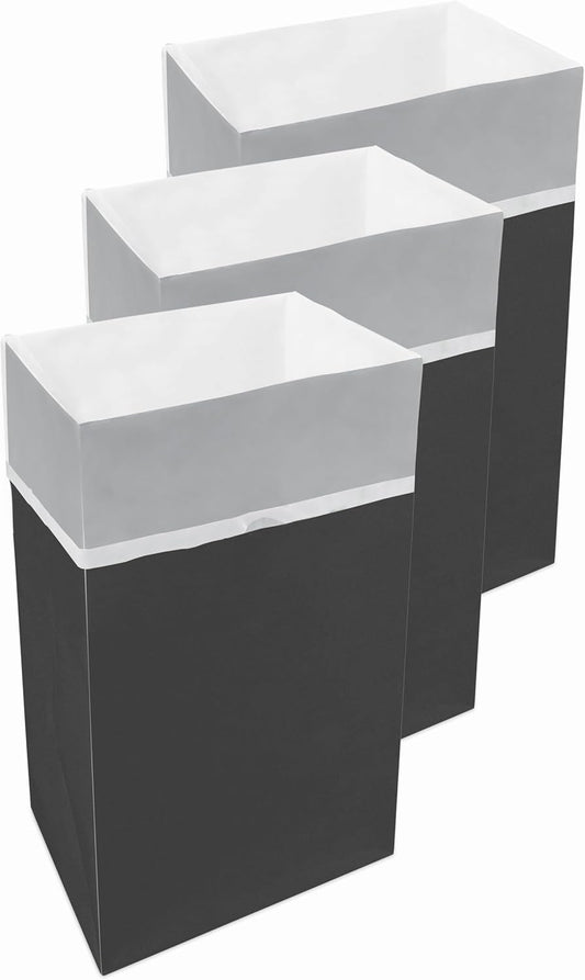| 30 Gallon Disposable Trash Cans (3-Pack) with Fitted Trash Bags - Reusable Garbage and Recycling Bins for Parties, Events, and More (Black - 30” Height x 17” Width x 14” Depth)