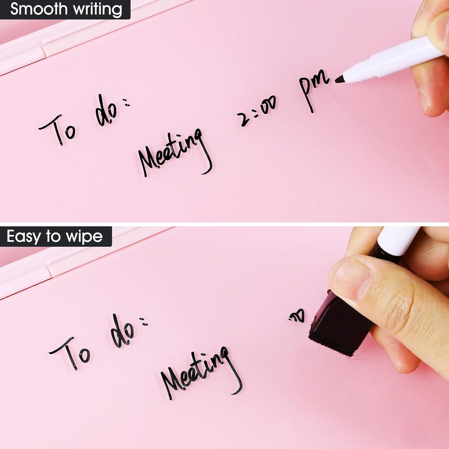 Varhomax Glass Desk Whiteboard Pink with Calculator, Desktop Dry Erase White Board with Storage, to Do List Memo Notepad for Home and Office