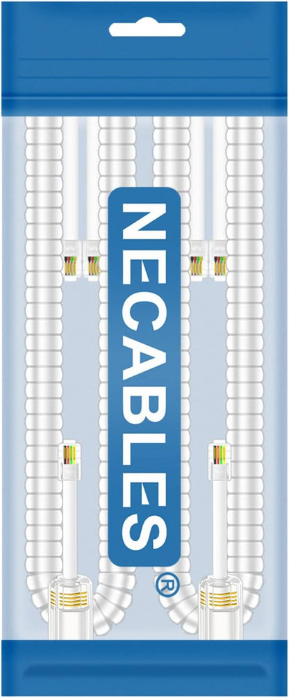 NECABLES 2+2Pack No Tangle Phone Cord for Landline 2pcs Telephone Handset Cord and 2pcs Detangler for Desk Phone White
