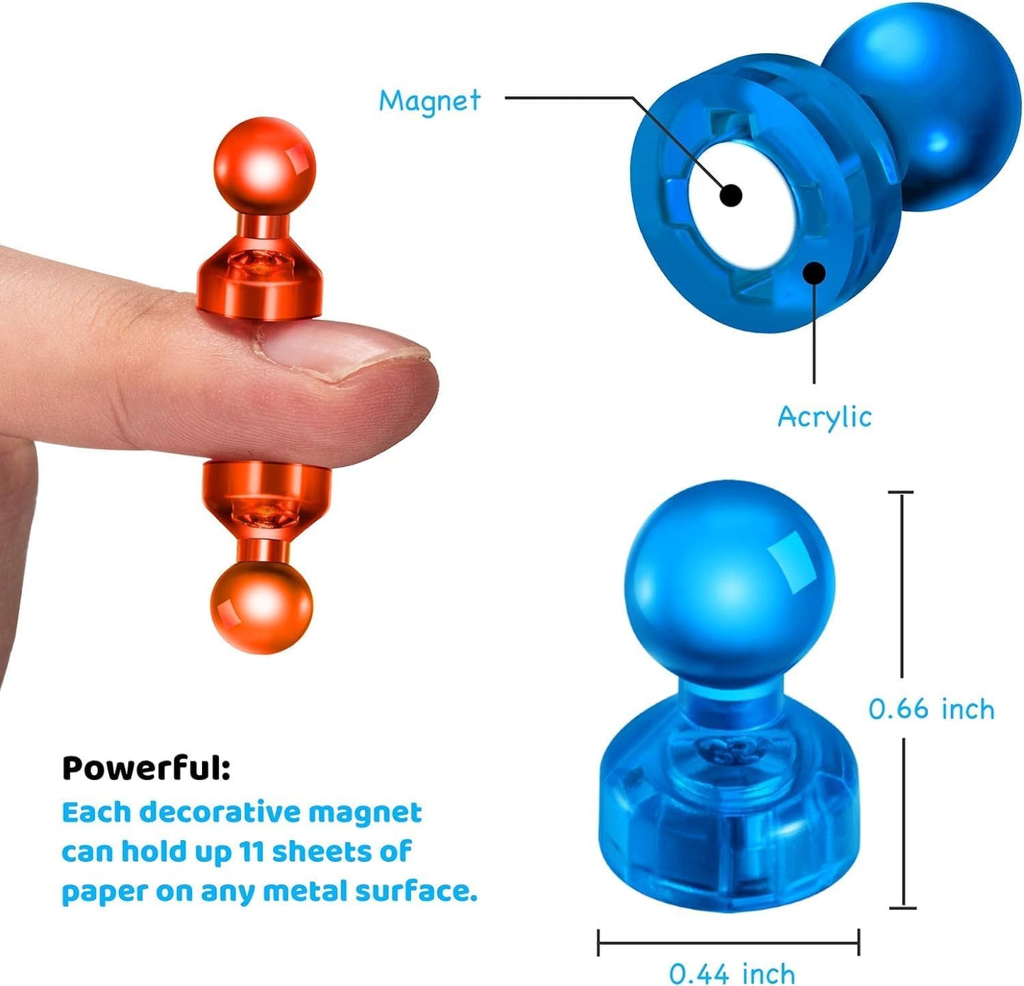 60 PCS Colorful Strong Magnetic Push Pin Magnets, Office Classroom Magnets,6 Assorted Color, Perfect to use as Kitchen Home and School, Map Magnets,Whiteboard Magnets