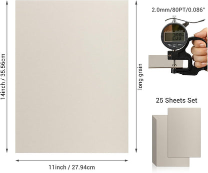 25 Pcs Book Board, Binder Board, Cover Board, Heavy Duty Chipboard for Book Binding, DIY Cardboard (Gray, 11 x 14 Inch 80PT)