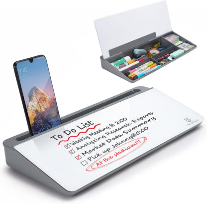 Small Desktop Glass Whiteboard Dry-Erase-Board - Computer Keyboard Stand White Board Surface Pad with Drawer, Desk Organizers with Accessories for Office, Home, School Supplies