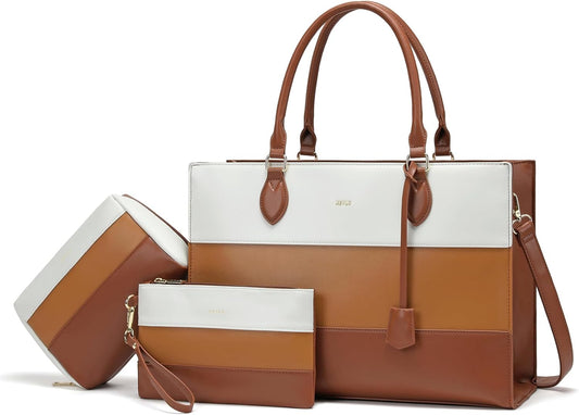 Keyli 3pc Sets Laptop Bag for Women,15.6 Inch Work Tote Bags Waterproof Leather Business Computer Briefcase Shoulder Handbag