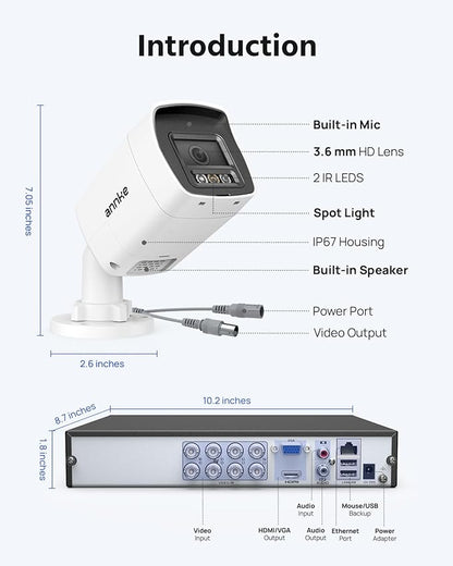 ANNKE 3K Two-Way Audio Security Camera System, 8CH 3K Lite H.265+ DVR with AI Human/Vehicle Detection, 4X 5MP/3K CCTV Wired Cams with Color Night Vision, 1TB HDD for Home Surveillance 24/7 Recording