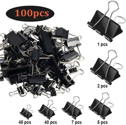 SANNIX 100 PCS Binder Clips Assorted Sizes, X Large, Large, Medium, Small, Mini and Micro, Binder Clips Paper Clamps for Office Home School