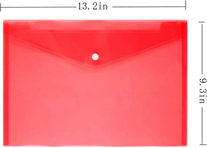 Poly Envelope 12 Pcs Document Envelopes with Snap Button Quality Clear Document Folder for A4 Size (red)
