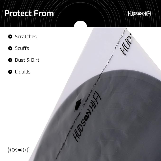 Hudson Hi-Fi Anti-Static Vinyl Record Inner Sleeves 50 Pack - Durable Clear Disc Sleeves- Protect Your LP Albums from Scratches, Dust & Dirt - Acid-Free Rice Paper Interior Disc Covers