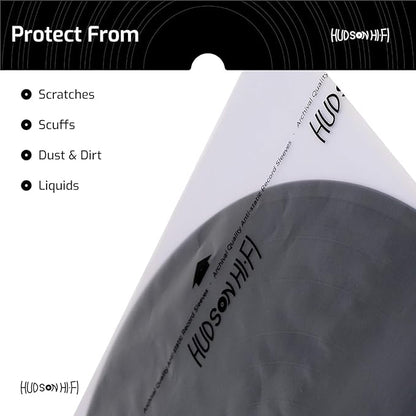 Hudson Hi-Fi Anti-Static Vinyl Record Inner Sleeves 50 Pack - Durable Clear Disc Sleeves- Protect Your LP Albums from Scratches, Dust & Dirt - Acid-Free Rice Paper Interior Disc Covers