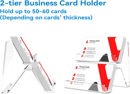 Acrylic Business Card Holder, 2-Tier Business Card Display, Clear Business Cards Stand for Desk & Counter, 1 Pack