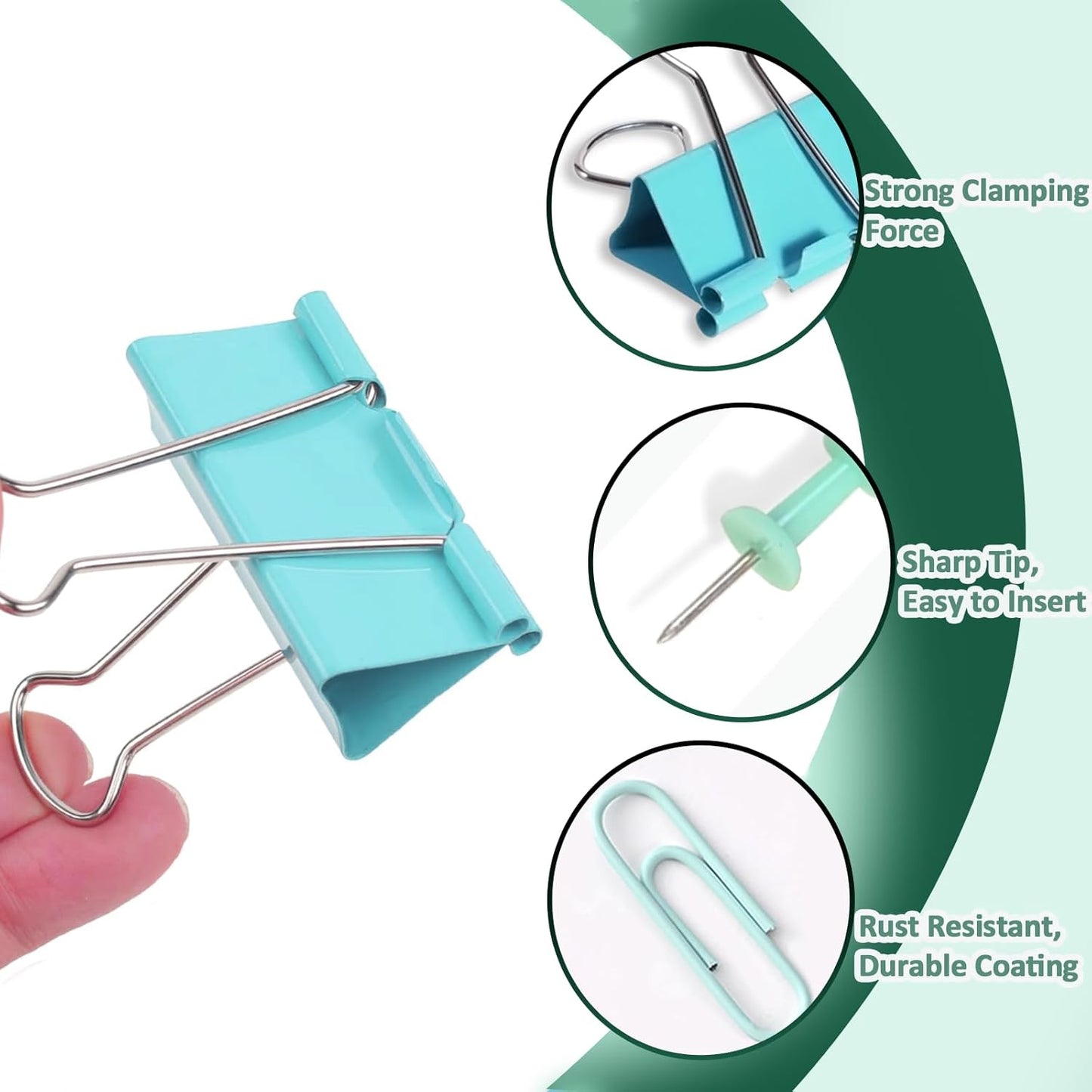 Paper Clips and Binder Clips Assorted Sizes, 240 PCS Colored Office Clips Set Large Medium Small Paper Clamps Paperclips Push Pin Thumb Tacks, College Supplies Home Office Supplies Document Organizing