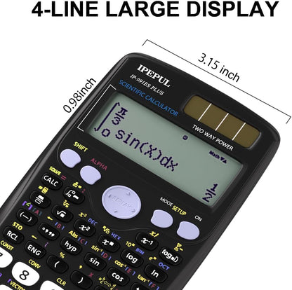 Scientific Calculators, IPepul Math Calculator with 417 Function, Solar Battery Power and 4-Lines Display, School Supplies for Middle High College Students Teachers (Black 991ES)