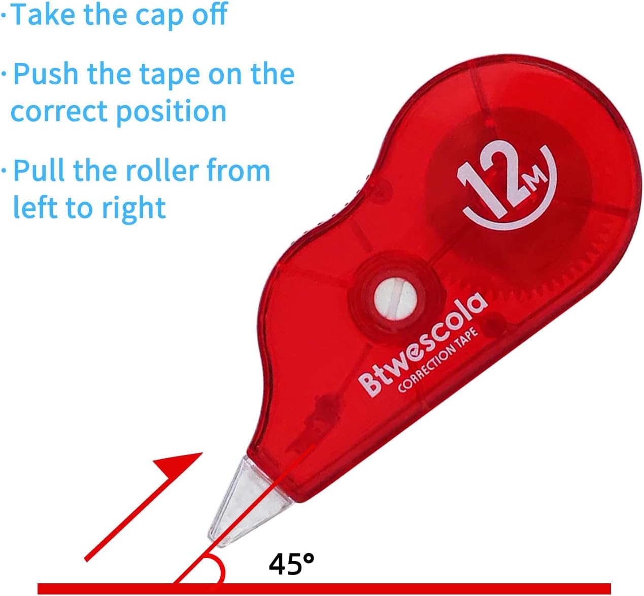 Correction Tape, 39.37FT Gift Packed Tear-Resistant Correction Tape, Tape for School, Office, With Roller Adjuster (9747-12pcs)