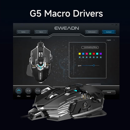 EWEADN G5 Wired Gaming Mouse, Ergonomic RGB Computer Mouse, 12800 Adjustable DPI, 9 Programmable Macro Buttons with Rapid Fire Key Compatible for PC/Laptop/Windows-Black&White