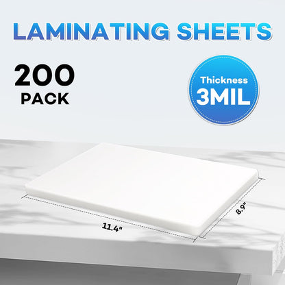 200 Pack Laminating Sheets, 3 mil, 8.9" x 11.4" Thermal Laminating Pouches Lamination Sheet Paper for Laminator, Clear, Letter Size, Office and School Supplies
