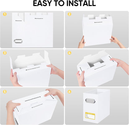 BALEINE File Organizer Box, Cardboard File Folder Organizer with Handle for Letter Size, Portable Collapsible Hanging Filing Box for Home Office Document Storage (4 Pack, White)