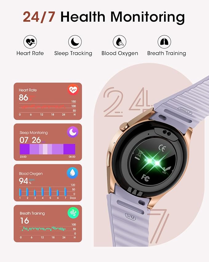 Smart Watches for Women Fitness Watch, IP68 Waterproof Fitness Tracker Smart Watch with Heart Rate/Sleep/SpO2 Monitor/Bluetooth Call/110+ Sport Modes, 1.26" HD Smartwatch for Android & iPhones,2 Bands