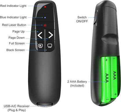 （4 Units） Presentation Clicker with 4 Cases Wireless Presenter Remote PowerPoint Pointer Slide Advancer for Mac Laptop PC Computer Keynote