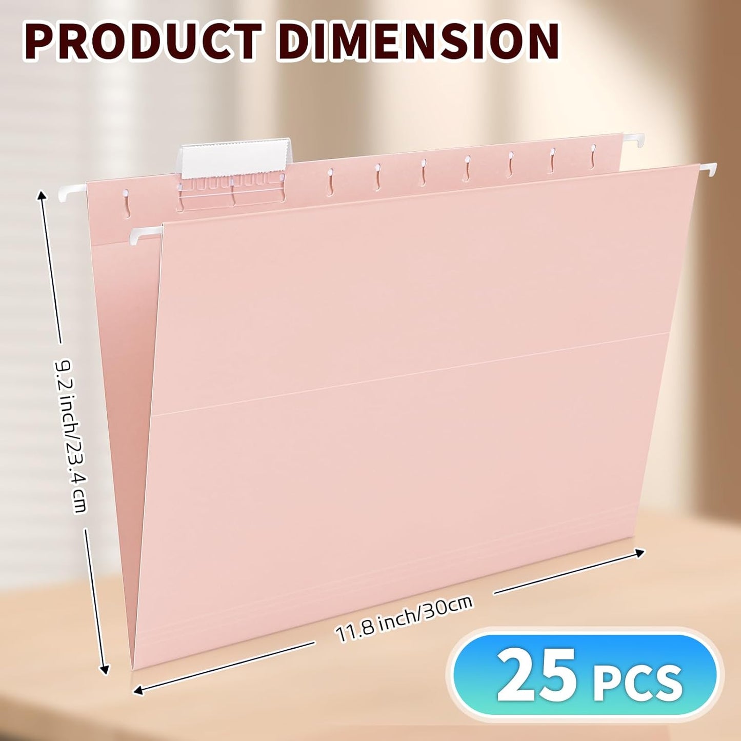 25-Pack Pastel Hanging File Folders, Letter Size (8.5"x11") with 1/5-Cut Tabs,25 Transparent Label Cards, 25 Sticker Labels–Home Office & Filing Cabinets